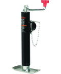 CURT 25006 Weld-On pipe-mount trailer tongue jack, black body, red crank handle, side view, 5,000 lb capacity