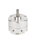 Heavy Duty Blade Type Rotary Actuator With A Rock Solid Single Vane Double Shaft Setup For Straight Up Reliable Pneumatic Rotation On Any Demanding Shop Floor, silver metal finish.