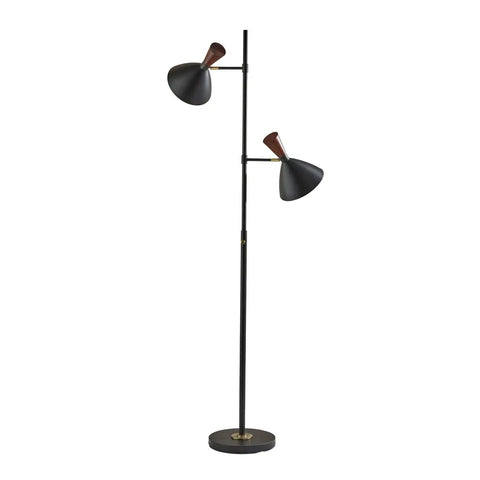 Arlo Tree Floor Lamp With Dual Shades, 67.25 Inch Tall, 2 x 60W Max, Black Finish, Modern Mid Century Style For Living Room