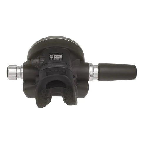Front view of Mk19 Evo G260 Dive Regulator System for scuba diving with air balanced first stage, highlighting durable second stage design