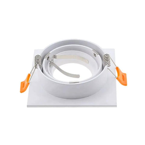 Two Pack Of Crisp White Square Recessed Lighting Trims With Angled Gu10 Downlight Housing And A Snug 3.07 Inch Ceiling Cutout showing trim and adjustable bracket.