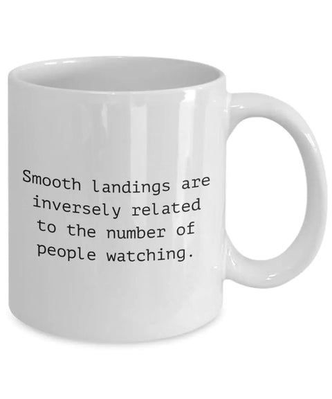 Rad RC Planes Coffee Mug Gift For RC Hobbyists And Plane Pilots Lovers Of Radio Controlled Aircraft Ceramic Cup With Bold Print That Won't Fade Dishwasher Safe And Microwave Safe Great Gift Idea featuring humorous text about smooth landings on one side.