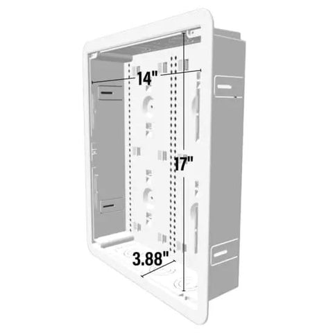 Straight Up Zero Clutter In Wall Media Box dimensions 14 inch by 17 inch by 3.88 inch for cable management.
