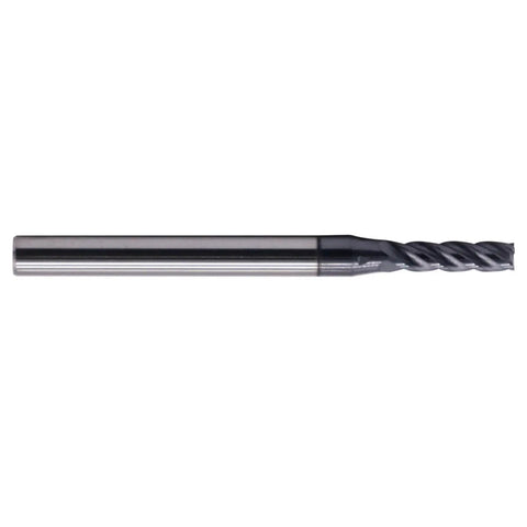 Beefed-Up 5-Piece Solid Carbide End Mills Set, 3/32 Inch Cutting Diameter, 1/8 Inch Shank, side view of single end mill tool.