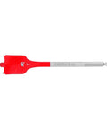 Two Pack Built Like A Tank Wood Spade Drill Bits Featuring Self Feeding Speed Tips And One Quarter Inch Hex Shank side view showing red spade bit.