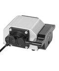 Front view of VEVOR air assist pump kit with aluminum body and black plastic end, for laser cutters/engravers.
