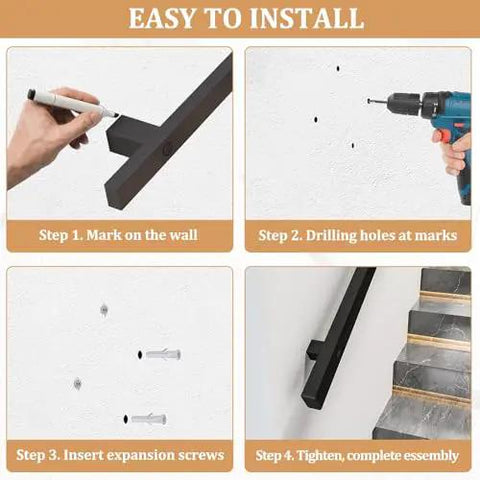 Step-by-step installation guide for Built Like A Tank With Killer Grip Wall Mounted Stair Handrail Black Wrought Iron.