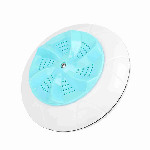 Portable Mini Washing Machine Turbo Wash Usb Powered Travel Laundry Compact Cleaner Gentle Fabric Care Dual Turbine Tech Lightweight On The Go top view of the blue spinner
