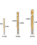 3-piece titanium-coated step drill bit set; gold bits for metal and wood with varying lengths