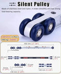 Close-up of soft close aluminum sliding door track kit silent pulley assembly with specifications, part of bypass barn door hardware.
