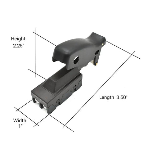 SW38C Aftermarket Trigger Switch For Miter Saws Eaton Style Replacement, dimensions 3.5" x 1" x 2.25"