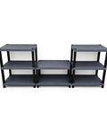 Super Heavy Duty Plastic Modular Storage Cabinet Featuring Slammin Adjustable Shelves And Rock Solid Legs For Boss Level Home Office Organization Solutions in black and gray.