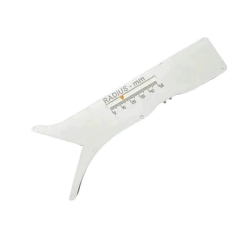 Slick Sliding Radius Gauge With A Solid Ergonomic Grip And Dang Accurate Engraved Scale For Quick Drafting And Hardwood Joinery Projects Plus Rustproof Finish For Daily Shop Grind, white plastic body.