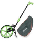 Heavy Duty Measuring Wheel With Integrated Stand One Meter Track Top Shelf Gear Built Tough For Reliable Outdoor Site Layouts And Precise Distance Tracking That Gets The Job Done Right Every Single Time Ya Need with green wheel and carrying case.