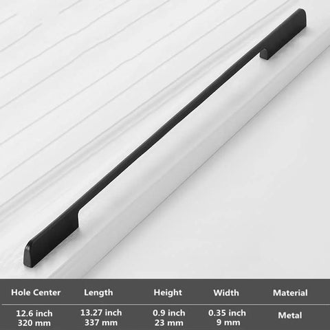 Five Pack Solid Black Long Cabinet Handles Five Point Eight Three Inch Drawer Pulls For Kitchen Cabinets Dressers And Furniture Renovation Easy To Install Durable Modern Premium Hardware, shown on white surface with dimensions.
