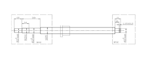 16mm Ballscrew Sfu1610 1550mm Length C7 Grade Lead Screw With Single Ballnut schematic drawing with dimensions