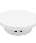 Super Cool Motorized Rotating Display Stand With Smooth 360 Degree Spinning Action Perfect For Showcasing Jewelry Watches And Cakes On Any USB Powered Setup With Solid 3KG Load Capacity - side view of white ABS turntable with USB port.