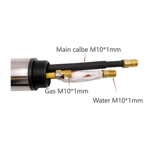 Plasma Cutting Torch 300A Water Cooled FY-XF300H 15m Straight Torch components detail view with gas and water lines