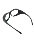 Rock Solid Co2 Laser Safety Glasses Featuring Clear Glass Optics And OD6 Plus Rating Built For 9000 To 11000Nm Wavelengths, side view, black frame.
