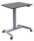 Smooth Roll Mobile Standing Desk With Height Adjustable Pneumatic Lift Sleek Black Aluminum Frame Ergonomic Rolling Workstation on wheels
