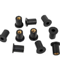 Heavy Duty Neoprene Flanged Expansion Nuts With Solid Brass Inserts Tough As Nails Shock Absorbing Fasteners For Blind Holes Metal Tubes Auto Grade 18 Pack collection of black rubber flanged nuts with brass inserts