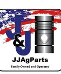 Logo of JJ Ag Parts featuring a piston graphic and American flag background, symbolizing quality farm equipment parts.