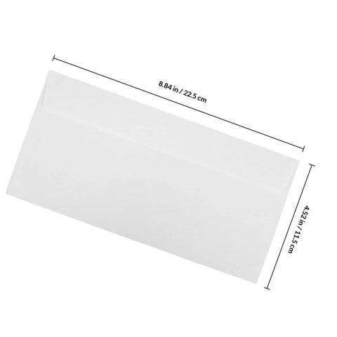 White Self Seal Confidentiality Envelopes 115mm By 225mm For Office Documents And Shipping with dimensions shown in inches and cm.