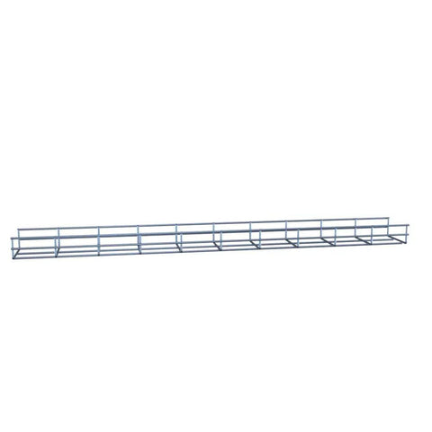 Heavy Duty Electro Zinc Plated Wire Mesh Cable Tray In Sleek Silver Steel Slick Finish For Zero Hassle Organization Corrosion Resistant And Built Like A Tank Straight Up Reliable Includes Eight Pack Measuring 3.94 X 1.97 X 118.12 Inches showing cable tray with open wire design.
