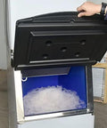 Heavy Duty Commercial Ice Maker Cranks Out 792 Lbs Of Chunky Granular Ice Daily With A Stacked 440 Lb Storage Bin Includes Automatic Water Filter And Scoop Ready For Kickin Parties At Busy Bars And Weekend Block Gatherings - Open storage bin showing fresh chunky ice.