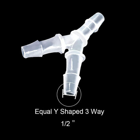 Hose barb Y-shaped plastic fitting, 1/2-inch, clear; close-up view