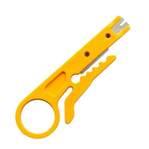 MVNOIRE Multifunctional Wire Stripper Crimping Tool Portable Electric Punch Down Kit For Utp Stp Cat5e Cat6 Data Cable And Ethernet Connector Easy Safe Use Heavy Duty Compact Design For Pros, yellow wire stripper with cutting edges.