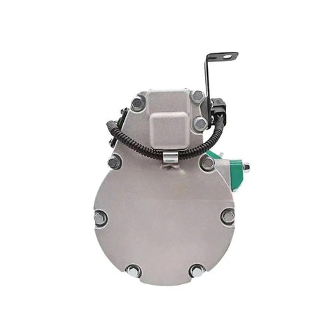 Electric AC Compressor 12V Direct Bolt On For Hyundai Kona 2022 viewed from the front, showcasing compact design and electrical connectors.