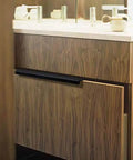 Heavy Duty Black Aluminum Drawer Edge Pulls 10 Pack Concealed Tab Handles For Kitchen And Garage Cabinets Quick Tap Install Smooth Glide visible on a wooden cabinet drawer.