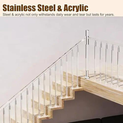 28 Pc Clear Acrylic Safety Rails For Outdoor Steps And Decks, Weatherproof Stair Balusters With A No Sweat Install, Straightup Durable Guards That Really Kick Up Your Patio Vibe on a staircase.