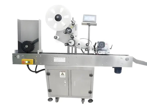 Top Tier Slick Automatic Labeling Machine For Cardboard Cartons With Hella Smooth High Capacity Packaging Functions and Badass Industrial Heavy Duty Reliability in red and silver.