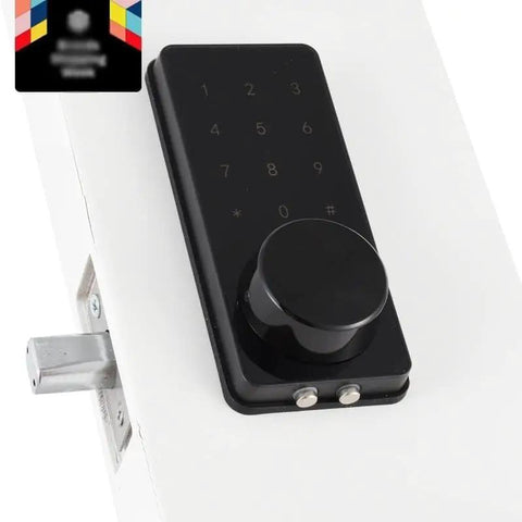 Built Tough Zinc Alloy Electronic Deadbolt Lock With A Slick Touchscreen Keypad Password Keyless Entry Setup on a door.