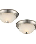Two Pack Flush Mount Ceiling Lights Satin Nickel With Alabaster Glass Dimmable Two Light Traditional Fixture