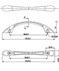 Technical drawing of Charleston Collection Three Quarter Inch Center To Center Matte Black Modern Arched Cabinet And Drawer Pull Handle