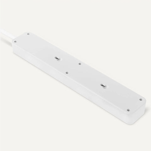 Plug Away Safe With This Legit Solid 6 Outlet Surge Protector Power Strip 2 Pack Delivers 600 Joule Shielding And A 15 Amp Breaker Plus Safety Shutters And A 2 Foot Cord For Zero Drama Home Or Den Setups White flat white surge protector power strip with 6 outlets and a 2-foot cord.