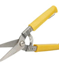 All In One Stainless Steel Sheet Metal Snips Pro Grade for Cutting Thin Metal, Leather, PVC Wire, Yellow Handles, Straight Head Scissors