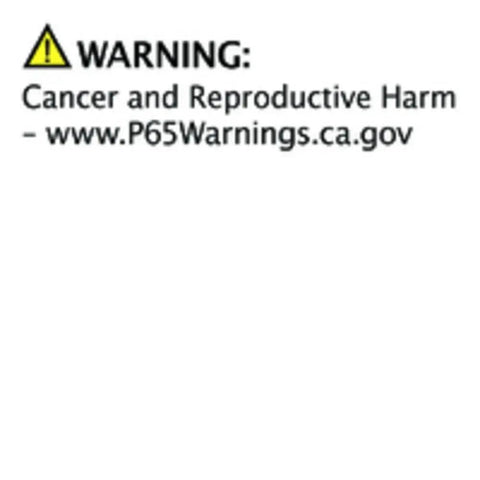 Warning label for cancer and reproductive harm, directing to P65Warnings.ca.gov for more information.