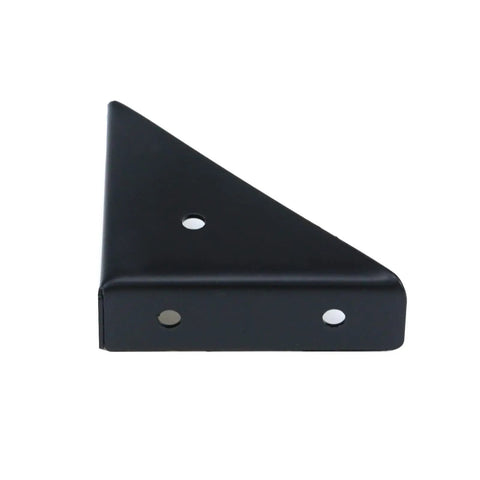 Rock Solid Triangle Shelf Brackets 90 Degree Corner Support, slick black finish, heavy-duty steel, ideal for furniture stabilization.
