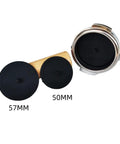 Backflush Rubber Disk Set For Espresso Machines 50mm Or 57mm Deep Group Head Cleaning For Home Barista Use 2 Pack, shown with portafilter