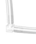 Plastic 3/8-inch hose barb 90-degree L-fitting; white, two-barb elbow connector