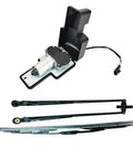 Heavy Duty Windshield Wiper Motor And Arm Blade Swap Kit Compatible With Bobcat Skid Steer Loader showing motor, steel arm, and flat wiper blade.