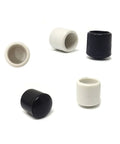 Rubber Door Stop Bumper Caps 40 Pack Replacement Covers For Wall Floor And Door Protection Door Stopper Ends For Skirting Boards 0.39 Inch Inner And 0.5 Inch Outer Two Color Options in black and white, shown from various angles.