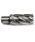 Annular cutter with Weldon shank, 1-1/8 in diameter, 2 in depth of cut, steel finish, side view