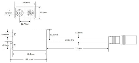 Technical drawing of 9V Battery Replacement Eliminator Kit for Smoke Detectors Fire Alarms Carbon Monoxide Detectors.