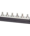 MaxiBus Common Bus Bar For Marine And RV Electrical Systems With Six Studs Of Five Sixteenths Inch, shown with silver connectors