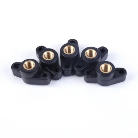 M6 Through Hole Wing Knobs Pack Of 20 With Hella Secure Thumb Screw Threads For Lawn Mower Handles Woodworking Jigs And Shop Fixtures No Sweat Hand Tighten, close-up of black plastic knobs with brass inserts.